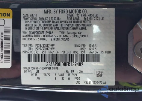 2015 Ford Fusion Se from USA, damaged, VIN 3FA6P0HD8FR139482